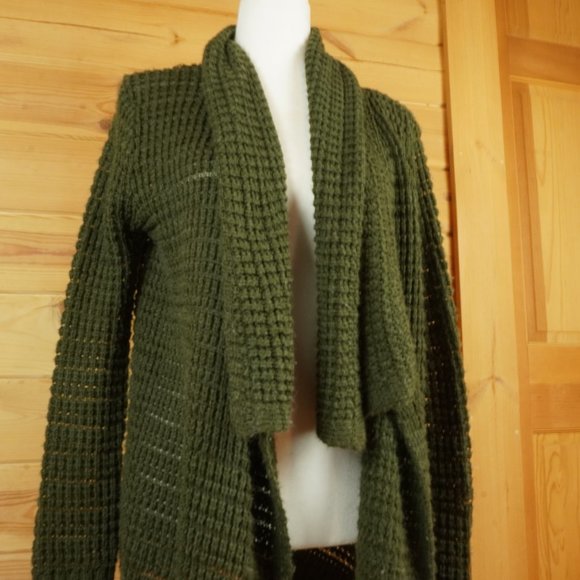Staring at Stars Dark Green Loosely Knit Long Cardigan Sweater Size Medium - Picture 3 of 8